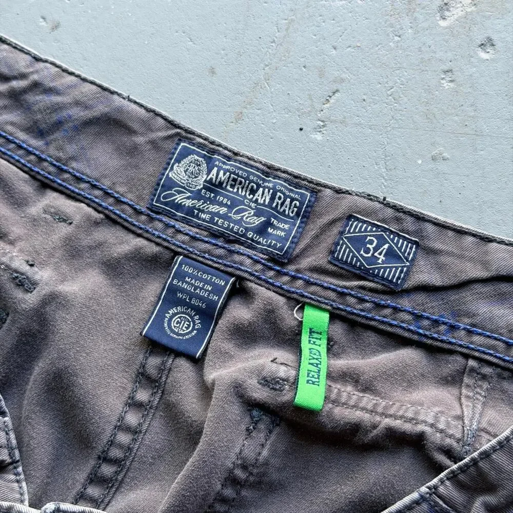 American Rag Plaid Cargo Shorts 34x10 Faded Charcoal Blue Y2K